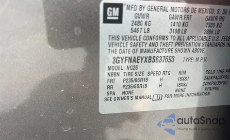 2011 Cadillac Srx Luxury Collection z USA, uszkodzony, nr VIN 3GYFNAEYXBS637693